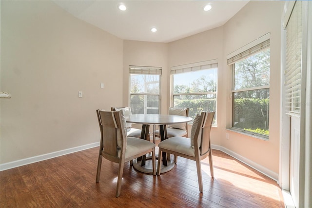 dining area featuring hardwood / wood-style flooring and a healthy amount of sunlight