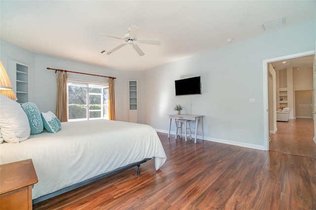 bedroom featuring ceiling fan and dark hardwood / wood-style flooring