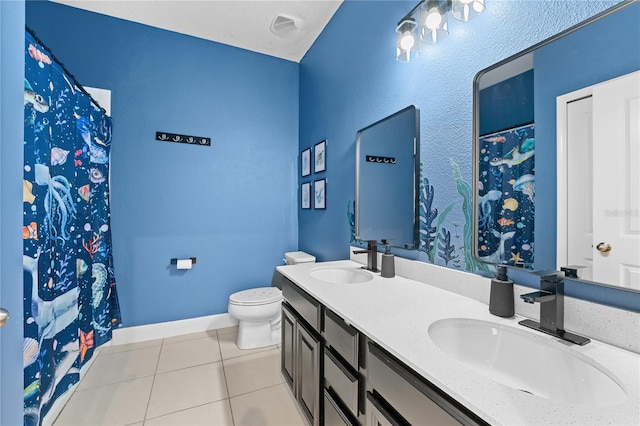 bathroom featuring vanity, toilet, and tile patterned flooring