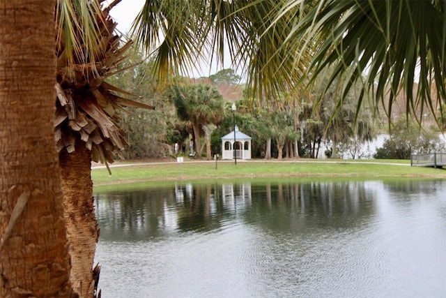 property view of water with a gazebo