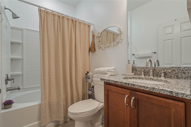 full bathroom featuring vanity, toilet, and shower / tub combo