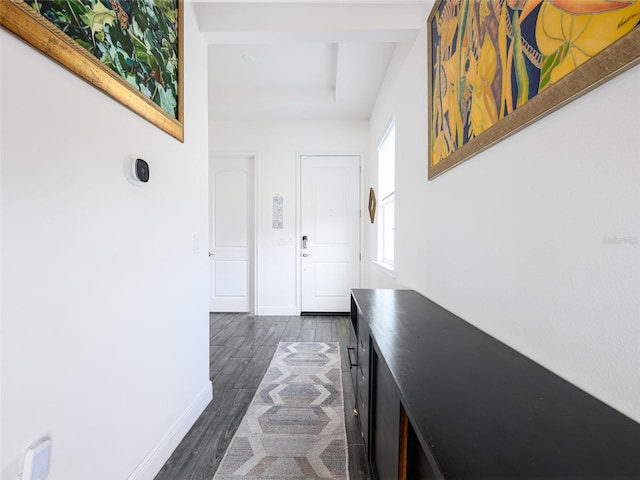 hallway with dark hardwood / wood-style floors