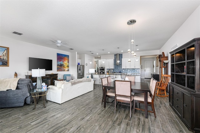 dining area featuring ceiling fan