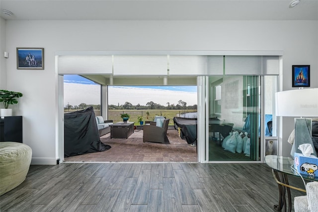 doorway with dark hardwood / wood-style flooring