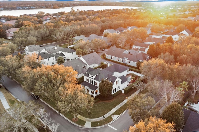 aerial view with a water view