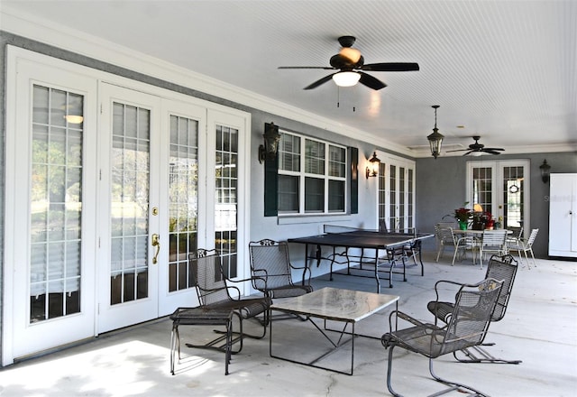 view of patio with ceiling fan and french doors