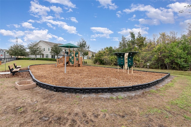 view of jungle gym featuring a yard