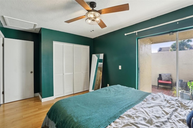 bedroom featuring ceiling fan and wood-type flooring