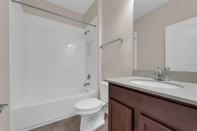 full bathroom with tile patterned floors, vanity, toilet, and tub / shower combination