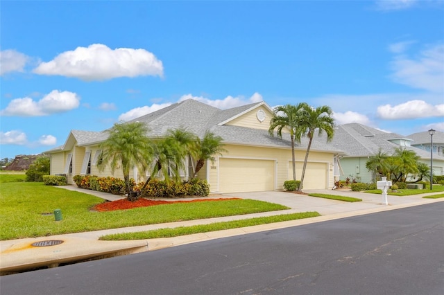 view of front of property with a garage and a front yard