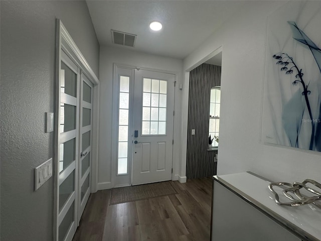 foyer with dark wood-type flooring