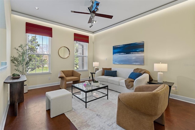 living room with ceiling fan