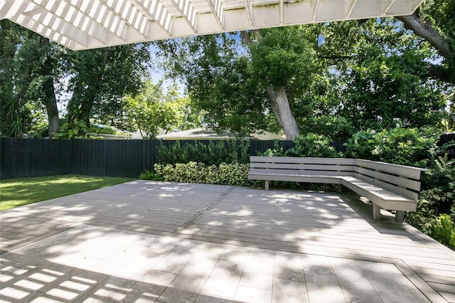 exterior space with a wooden deck and a fenced backyard