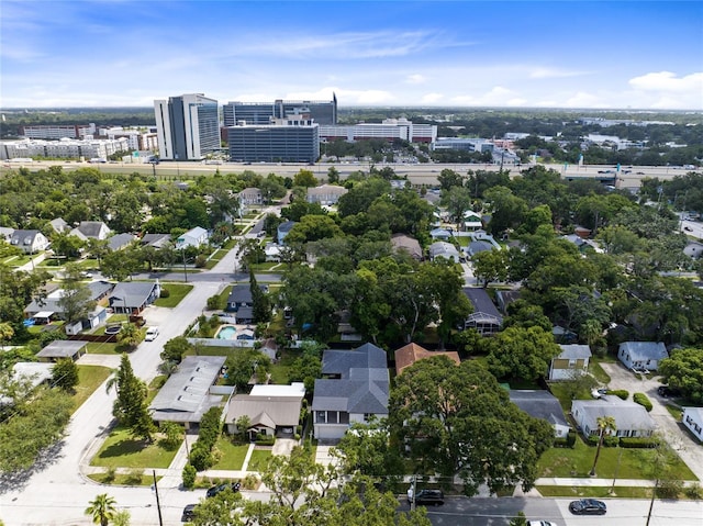 bird's eye view with a city view