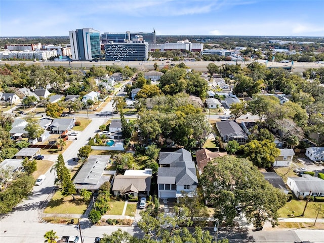 drone / aerial view featuring a city view