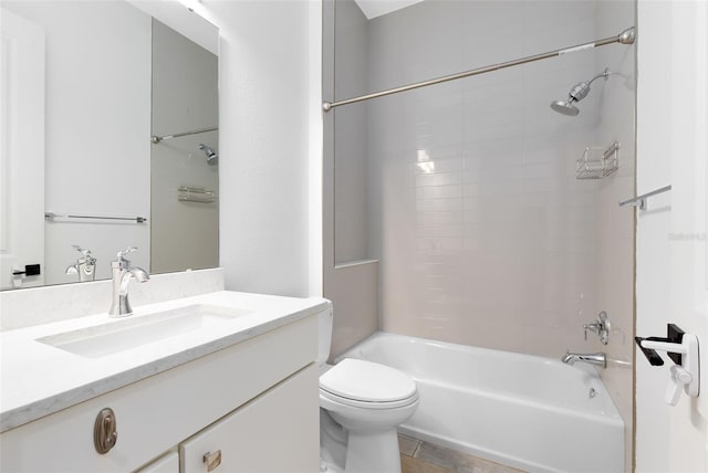 full bath featuring toilet, tub / shower combination, and vanity