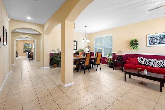 interior space featuring an inviting chandelier