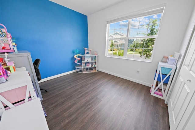 office area featuring dark wood-type flooring