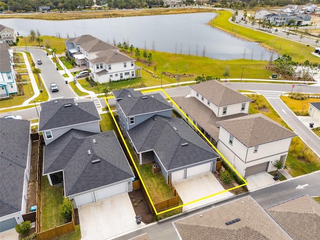 bird's eye view featuring a water view