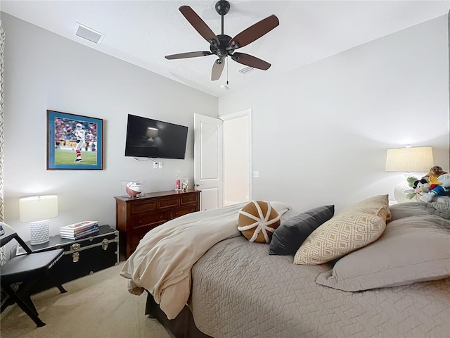 bedroom featuring carpet floors and ceiling fan