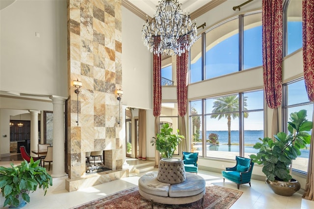 lobby with a water view