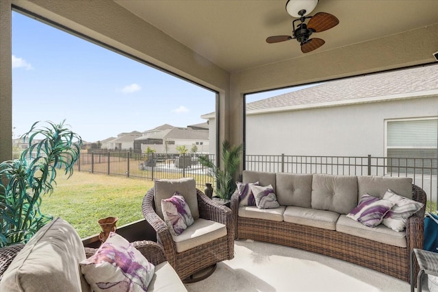 view of patio / terrace featuring ceiling fan and an outdoor hangout area