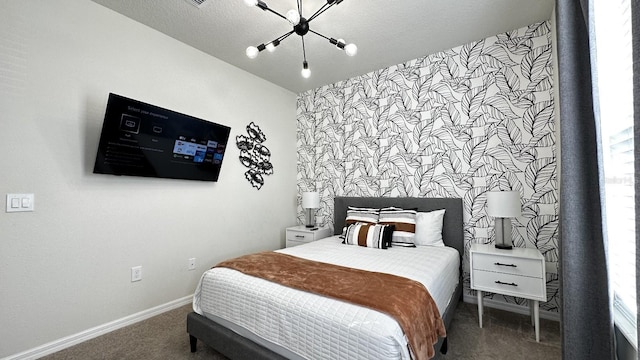 bedroom featuring dark colored carpet