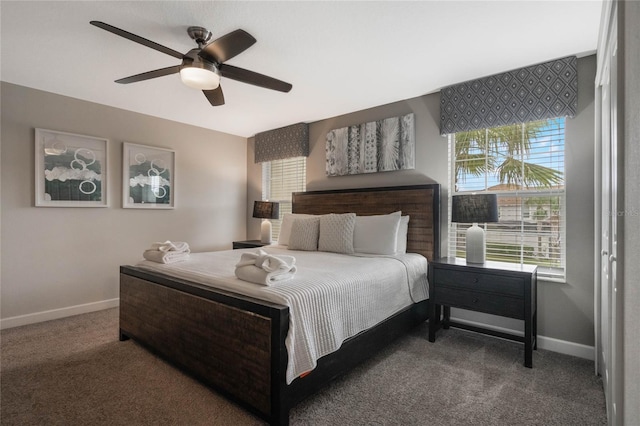 bedroom with carpet floors and ceiling fan