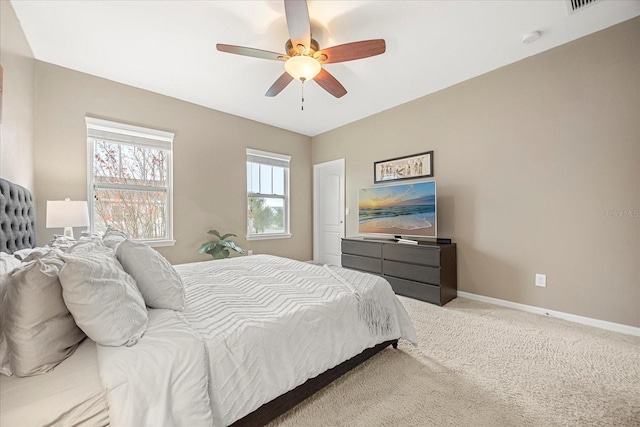 bedroom with carpet floors and ceiling fan