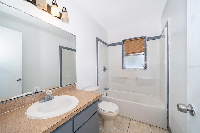 full bathroom with tile patterned flooring, vanity, bathing tub / shower combination, and toilet