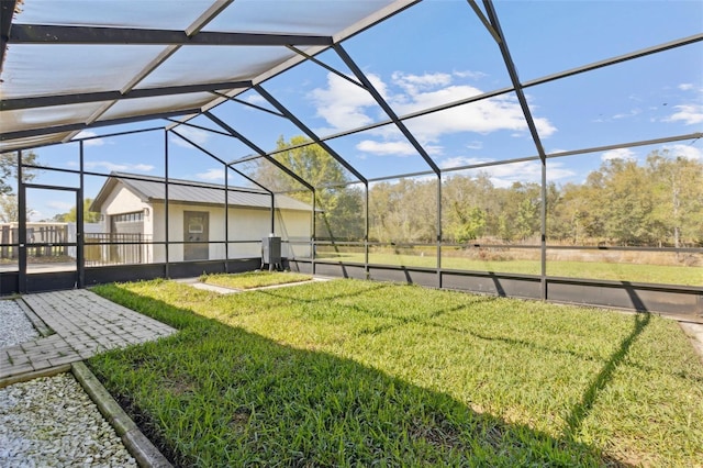 view of yard featuring a lanai