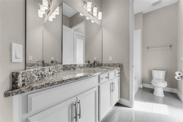 bathroom with tile patterned floors, toilet, and vanity