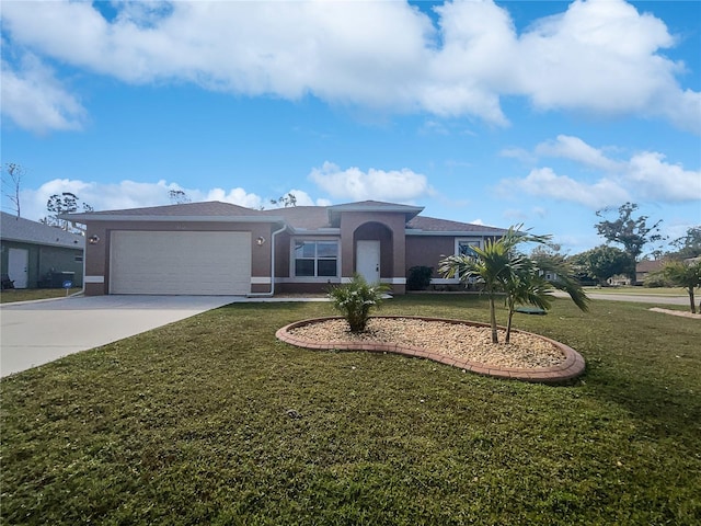 single story home with a garage and a front yard