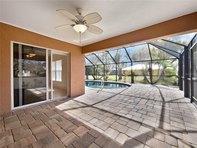 view of pool featuring a lanai and a patio area