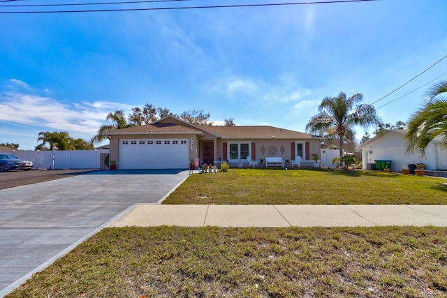 single story home with a garage and a front yard