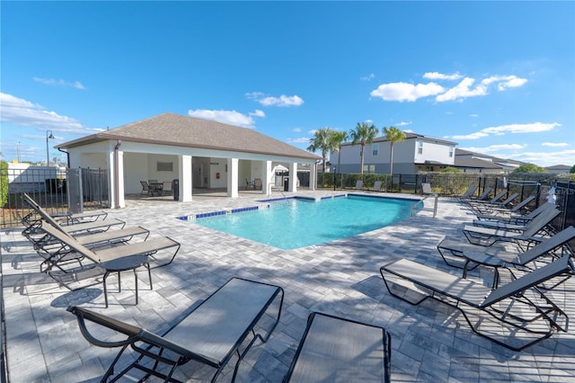 view of swimming pool with a gazebo and a patio