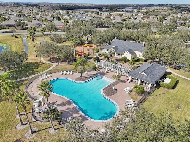 view of swimming pool with a pergola and a patio area