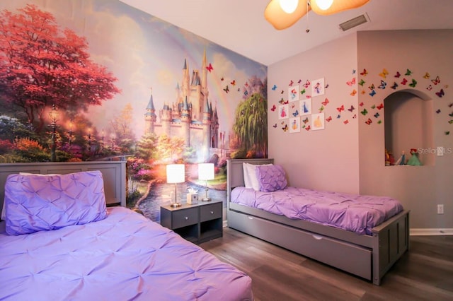 bedroom featuring ceiling fan and wood-type flooring