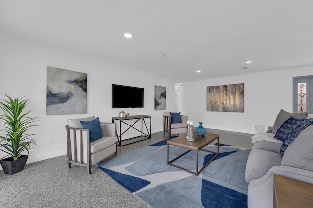 living room featuring carpet floors