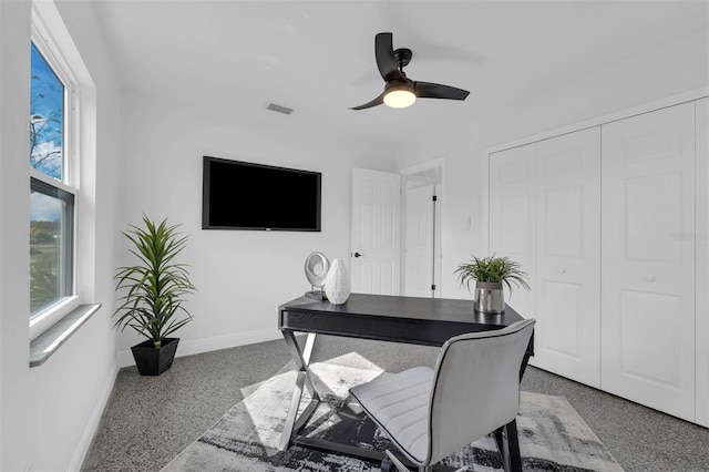 home office featuring ceiling fan