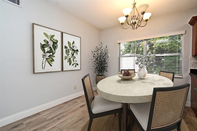 dining room with a notable chandelier and hardwood / wood-style flooring