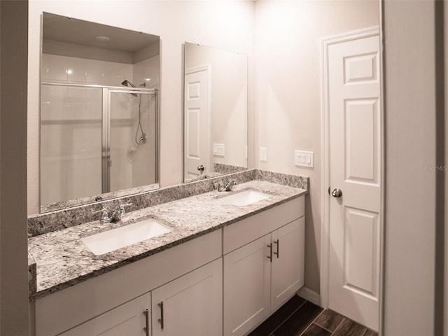 bathroom with vanity and walk in shower