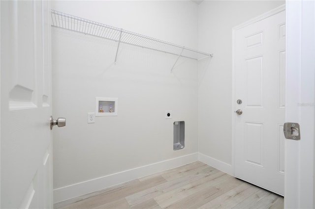 laundry room featuring washer hookup, hookup for an electric dryer, and light wood-type flooring