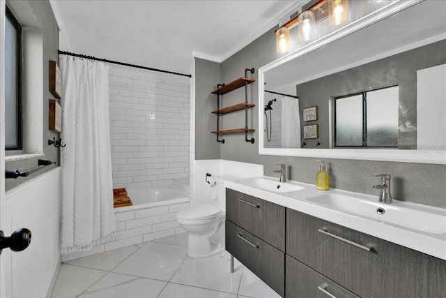 full bathroom featuring vanity, toilet, and shower / bath combo with shower curtain