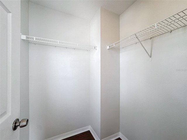 walk in closet featuring dark wood-type flooring