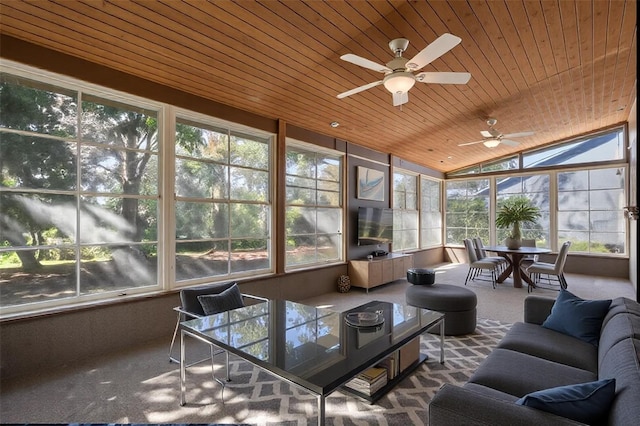 sunroom / solarium with vaulted ceiling and wooden ceiling