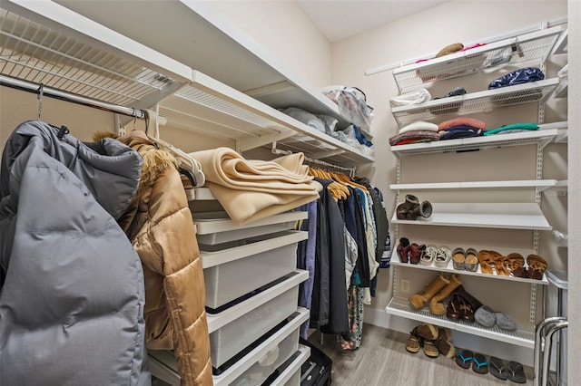 walk in closet featuring wood-type flooring