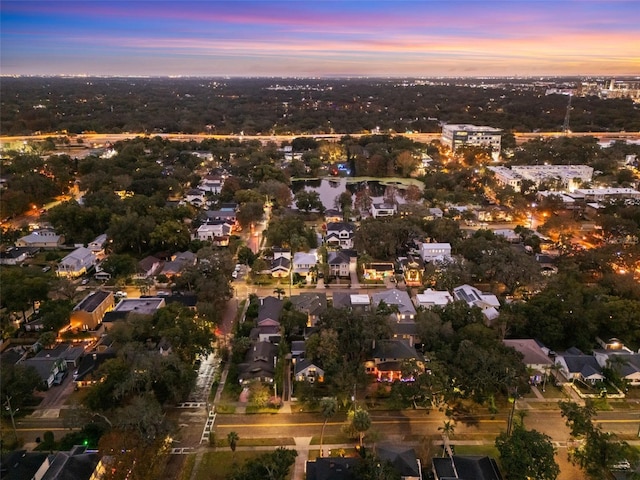 view of aerial view at dusk