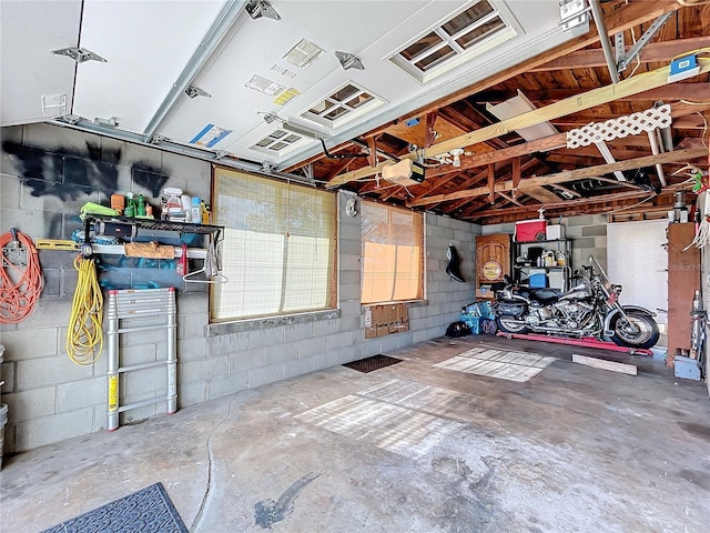 garage with a garage door opener