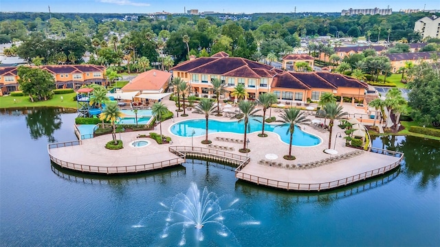 aerial view featuring a water view